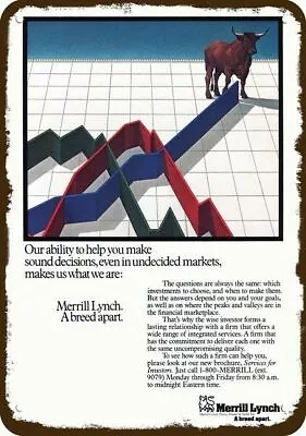 1984 MERRILL LYNCH Investment Firm Vintage-Look DECORATIVE REPLICA METAL SIGN • $24.99