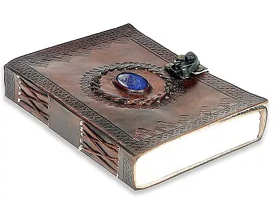 Vintage Embossed Handmade Leather Blue Stone 120 Page Unlined Journal With Clasp • $55.99