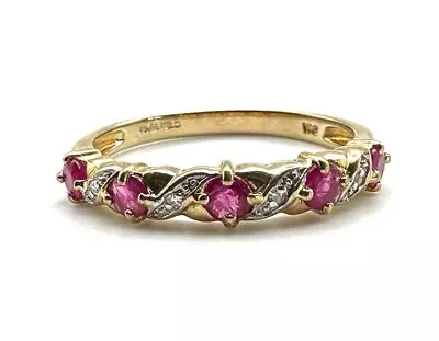 9ct Gold Ruby Diamond Eternity Ring 9K Yellow Gold Red Ruby Eternity Band Gift • £125