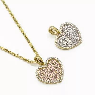 10k Solid Gold Heart Pink CZ Love Pendant Charm For Women Girl • $69