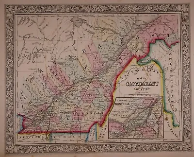 Authentic 1863 Mitchell's Atlas Map ~ QUEBEC MONTREAL CANADA ~ FreeS&H • $20