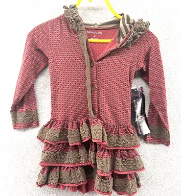 Mustard Pie Girl's Hooded Dress Long Sleeved Red With Brown Trim NWT Size 4 • $29.96