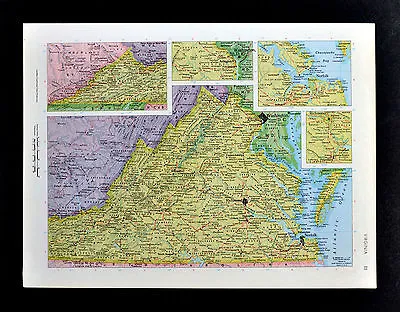 C1970 McNally Cosmo Map - Virginia - Richmond Norfolk Alexandria Washington DC • $9.99