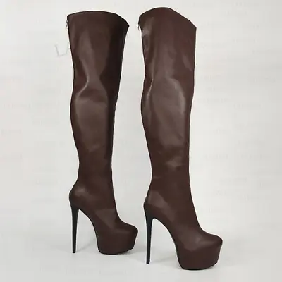 $145.51 • Buy Women Over Knee  Platform Zip Up High Heels Boots Faux Leather Shoes Big Size