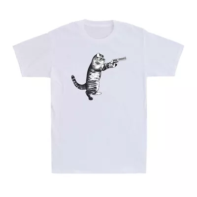 Gun Cat Funny Cat Kitten Gangster Meme Gift Ideas Tee Men's T-Shirt T-shirt • $15.99