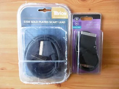 SCART LEAD SET - Tevion 2.5m Gold-plated Scart Lead + Wilko 1 Metre Scart Lead • £10.50