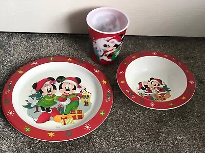 Christmas Mickey Minnie Kids Toddlers 3 Pc Dinner Breakfast Set Plate Bowl Cup A • £6.50