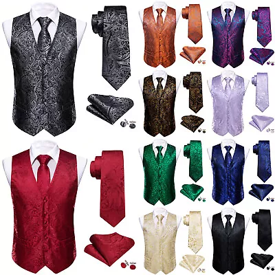 Fashion Mens Waistcoat Silk Vest Dress Suit Jacket Jacquard Woven Gilet Casual • $23.99
