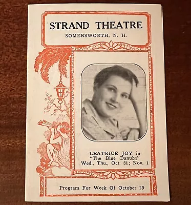 VTG 1928 Somersworth NH Silent Movie STRAND THEATRE Program LEATRICE JOY Cover • $17.49
