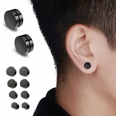 Men Women Stainless Steel Stud Earrings Magnetic Ear Plugs Non-Piercing Clip On • $5.59