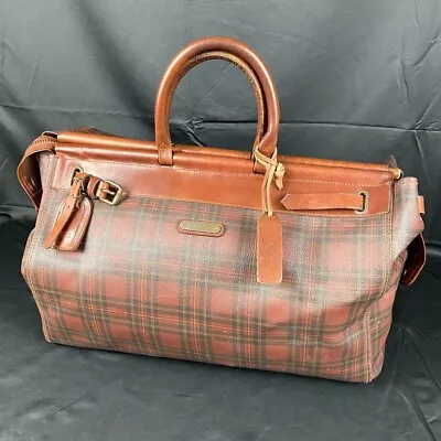 POLO Ralph Lauren Check PVC Leather Hand Boston Bag Brown Red Used With Brush • $119.99