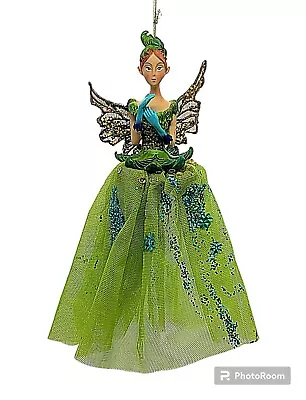 Unique Vintage Christmas Fairy Angel Christmas Ornament Green Blue Glitter • $22.95