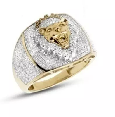 2Ct Round Lab Created Diamond Men's Lion Face Pinky Ring 14k Yellow Gold Finish • $290.79