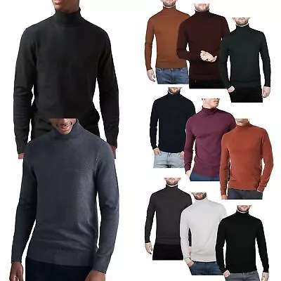 Mens Polo Roll Turtle Neck Pullover Knitted Jumper Funnel Neck Sweater Top • £11.99