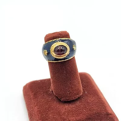 Vtg Sz 8 Ring Red Glass Cabochon Blue Enamel Mogul Egyptian Revival Jewelry • $59.99