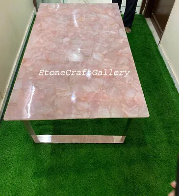 48  X 30  Rose Quartz Table / Counter Top With 28  Tall Stainless Steel Base • $1911.37