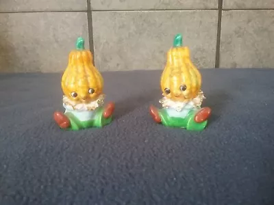 Vintage Halloween Pumpkin Man Gourd Head Ceramic Salt Pepper Shakers Japan • $15.30