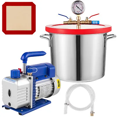 4 CFM Vacuum Pump 2 Gallon Vacuum Chamber Degassing Kit 1/3HP Single Stage • $109.89