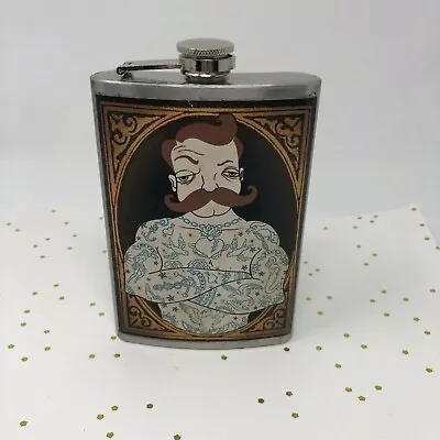 TRIXIE & MILO Genuine Flask 8 Oz Handlebar Mustache Tattoo Muscle Man Made USA • $10.99