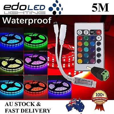 5050 RGB 5M 300 LEDS SMD LED Strip Light 12V Waterproof 24 KEY IR Controller • $16.89