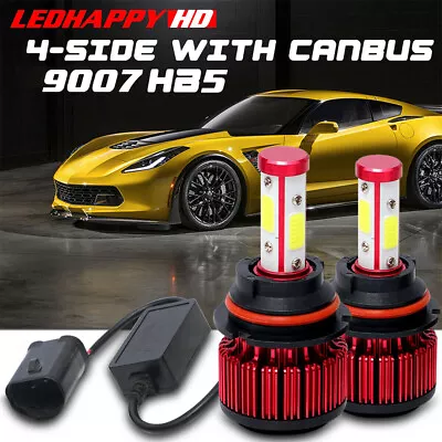 4-Sided 9007 HB5 LED Headlight Bulbs High Low Dual Beams Canbus Night Headlamp • $19.99