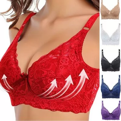 Ladies Full Coverage Bra Push Up Bra Underwired Lace Gather Underwear PLUS-SIZES • £6.73