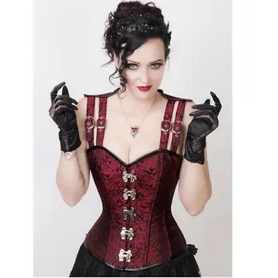 Lady Steel Bone Corset Gothic Steampunk Buckles Rivet Halter Neck Leather Outfit • $55.59