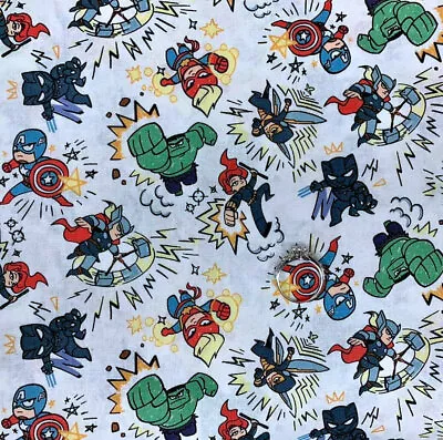 $9.22 • Buy BonEFul Fabric FQ Cotton Quilt White Emoji Super Hero Baby Avengers Hulk Cat Boy