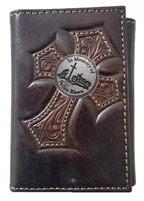 Customized Nocona Chocolate Leather Cross Tri-fold Wallet   • $39.99