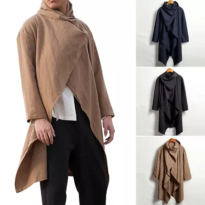 Vintage Men Punk Cardigan Cloak Jacket Loose Shawl Cape Poncho Long Sleeve Coat • $49.09