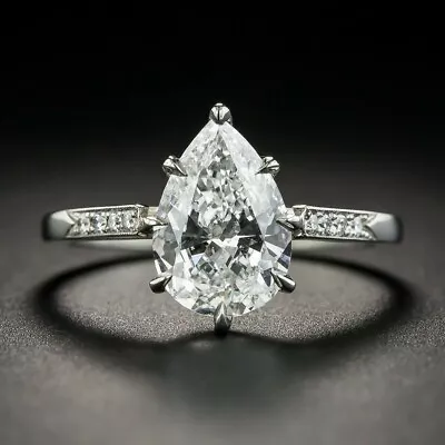 1.32 Ct White Pear CZ Vintage Art Deco Engagement Ring 925 Sterling Silver • $62.88