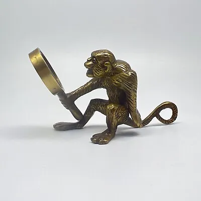 Vintage Brass Monkey Holding Looking In Mirror Small Figurine • $61.84