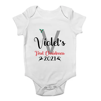 Personalised Alphabet- First Christmas- V Baby Grow Vest Bodysuit Boys Girls • £5.99