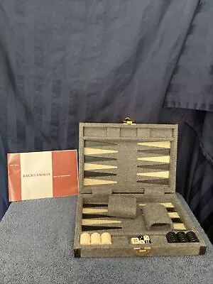 Vintage Backgammon Set Black & Cream Tokens Blue Wool Case Reiss Games     S10 • $19.99