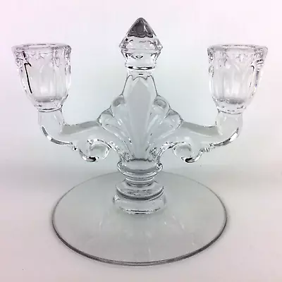 Heisey Double Candle Stick Holder Trident Pattern Crystal Elegant Clear Base Vtg • $18.87