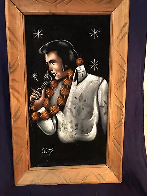 Velvet Elvis Hawaiian Hand Painted Original Hand Carved Wood Frame 23 X 14 • $198