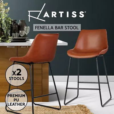 $176.95 • Buy Artiss Bar Stools Kitchen Stool Chairs Dining Barstools Leather Black Metal X2