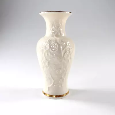 Vintage Lenox 7  Embossed Vase With 24k Gold Trim Embossed Floral Leaf Pattern • $12.99