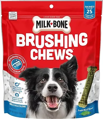 Fresh Breath Brushing Chews 25 Small/Medium Daily Dental Dog Treats • $19.66