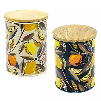 Citrus Zest Canister | Airtight Kitchen Caddy With Wooden Lid Storage Tin • £12.99