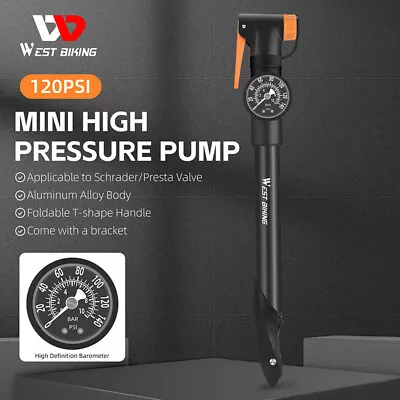 WEST BIKING Portable Bike Bicycle Hand Pump Tire Inflator With Pressure Guage • $17.97