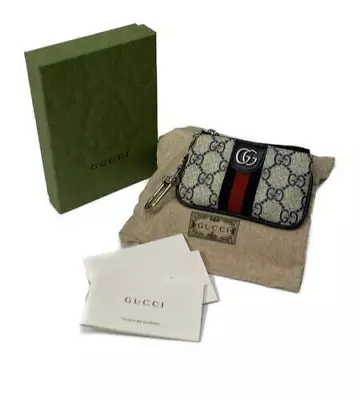 GUCCI Ophidia GG Supreme Canvas Coin Purse Key Case Beige Navy Authentic W/Box • $349