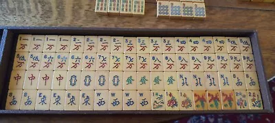 Vintage Butterscotch Bakelite  Mah Jong Set 156 Tiles 5 Racks And Coins • $250