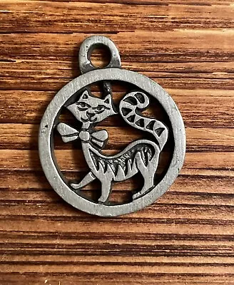 Vintage Mid Century MCM Round Cat Kitty Necklace Pendant Sweden • $22.99