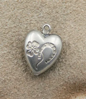 VINTAGE STERLING SILVER PUFFY HEART CHARM - Horseshoe And Shamrock  &engr.  Dad  • $25