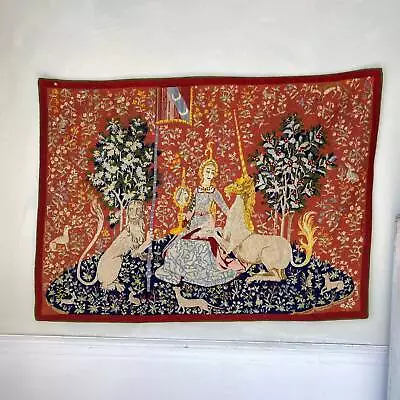 Vintage Needlepoint Needle Point Tapestry Medieval Unicorn Design • $435