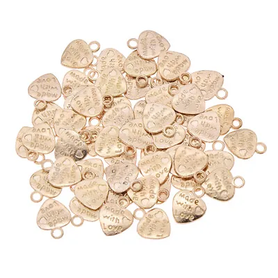 50x Made With Love Heart Alloy Label Tag DIY Pendant Charms Jewelry Sewing Craft • £2.87