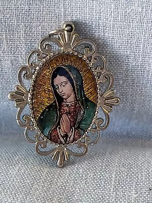 Virgin Mary Virgen De Guadalupe Medal Pendant Charm Silver Tone • $8.99