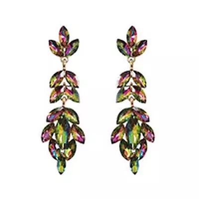 Purple Green AB Crystal Earrings Prom Bridal Pageant Special Occasion • $10.99