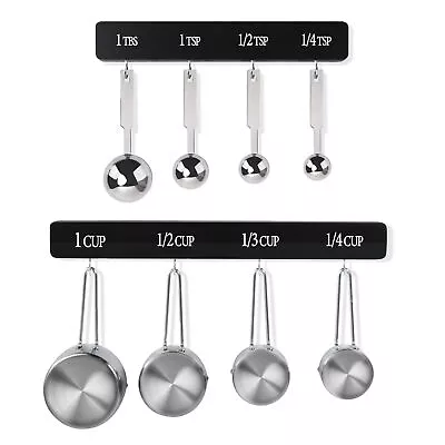 Measuring Cups And Spoons Set With Farmhouse Wood Hanging Rack Holder Organiz... • $34.27